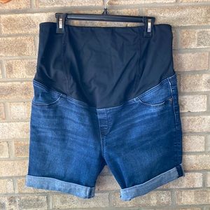 Isabel maternity crossover panel Bermuda shorts plus size 16 dark wash